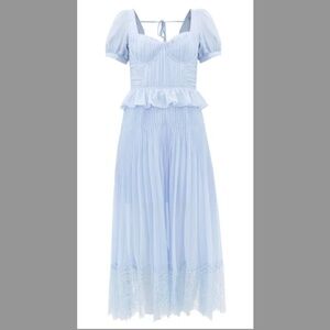 Self-Portrait Lace-Trimmed Pleated-Chiffon Midi Dress